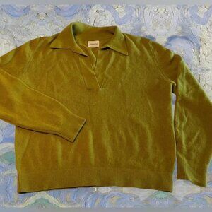 KHAITE Elsia oversized pure cashmere polo sweater, plunging V-neckline, Sz S